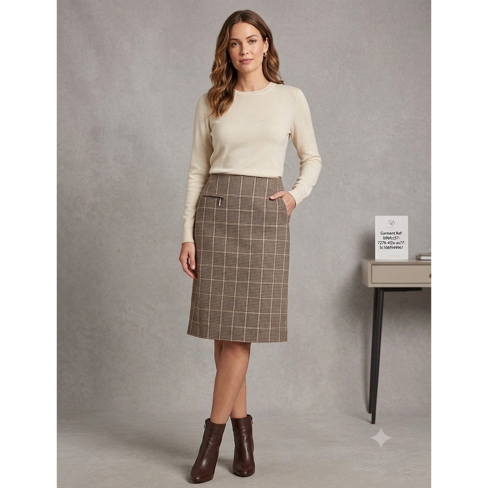 Pendleton Plaid Wool Pencil Skirt Womens 12 Brown NWT